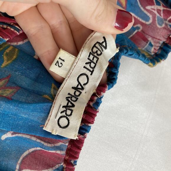 Vintage Albert Capraro Blue Floral Peasant Maxi Dress Size 12 Dark Tropical Boho - Picture 5 of 10